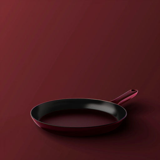 Flat deep maroon background showcasing pan clipart in a realistic depiction, highlighted with dynamic shadows