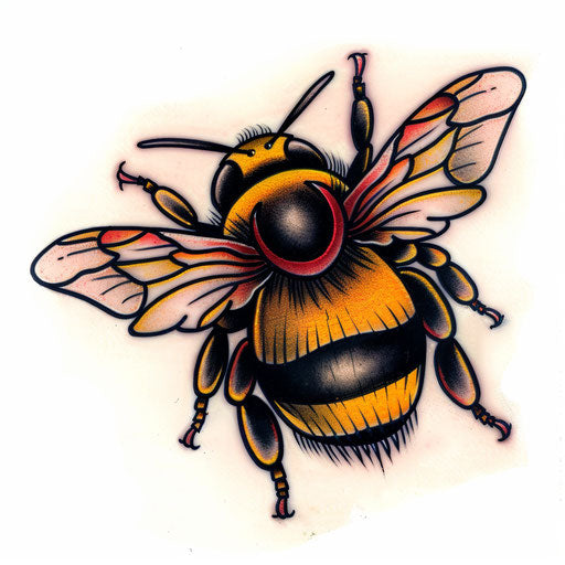 Traditional American style bumble bee tattoo on white background
