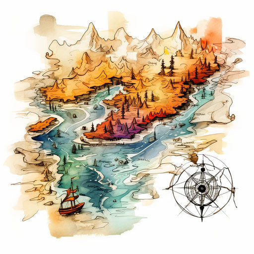 Treasure map in Impressionistic Art style on white background