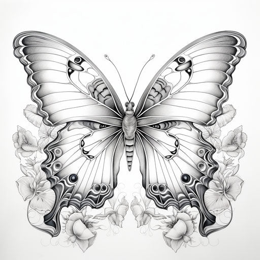 Butterfly coloring page, delicate fantasy style