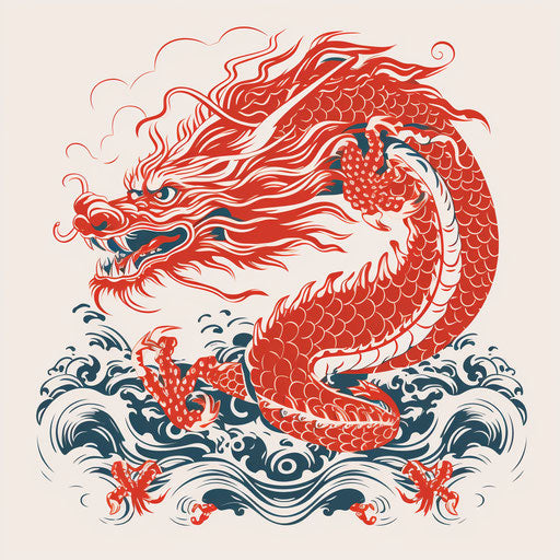 Red red Chinese dragon vector, white background style