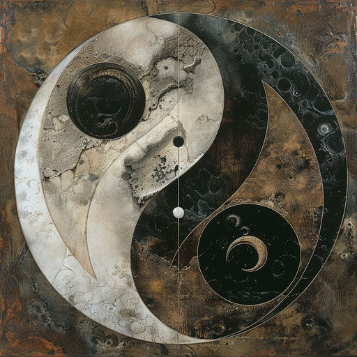 Yin and yang symbols with abstract elements