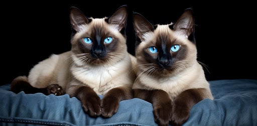 Siamese cats, dark beige and dark azure, soft femininity