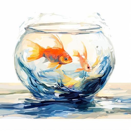 Fish bowl clipart in the style of Impressionistic Art, on a white background