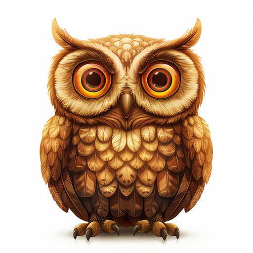 Cute owl clipart in a photo realistic style on flat white background