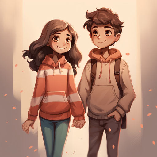 A cute couple holding hands, in the style of magewave, cute and quirky