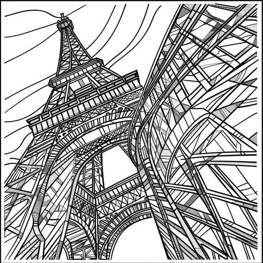 Stylized Eiffel Tower with geometric shapes - coloring book