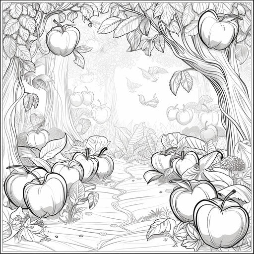 Winged apples in a magical forest