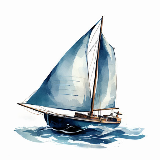 Sailboat illustration in the style of Chiaroscuro Art, on white background