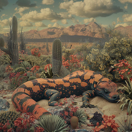 Gila monster in a surreal and dreamy desert