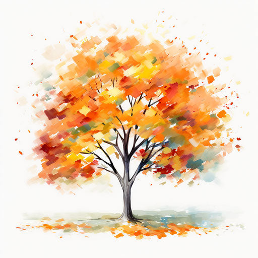 Autumn tree clipart in the style of Impressionistic Art, on white background