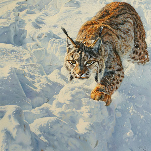 Lynx walking in deep snow