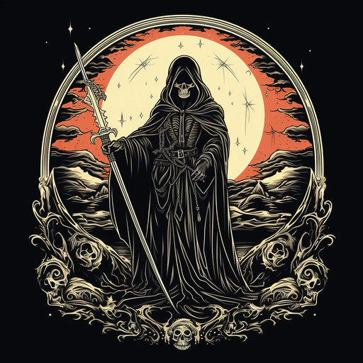 Grim reaper with sword, hand drawn illustration