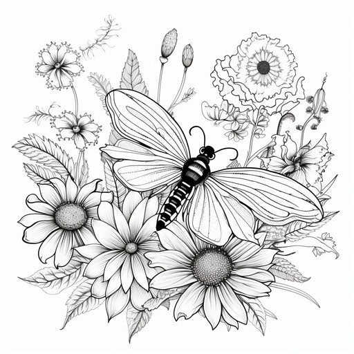 Floral mandala with dragonfly and sunflower