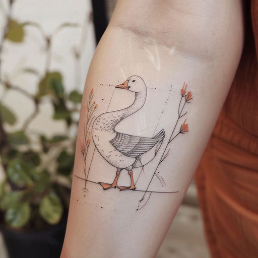 Flat tattoo sketch of a goose with soft pastel colors