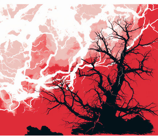 Red and white lightning, halloween style, cracked, transparent, cut-out silhouettes