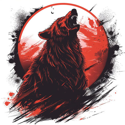 Werewolf howling at moon in lively flat tattoo style sketch