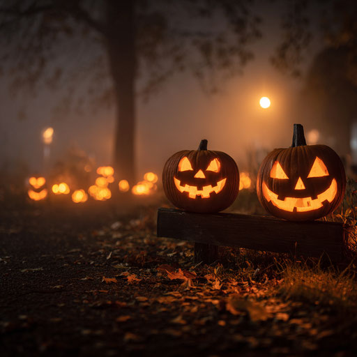 Glowing pumpkins in the twilight