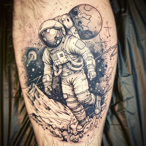 Flat sketch of an astronaut with Earth's atmosphere