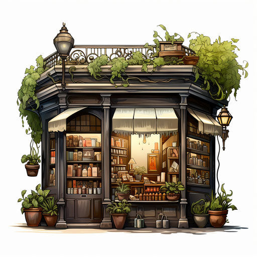 Store illustration in the style of Chiaroscuro Art