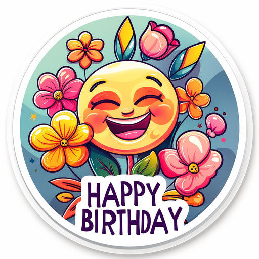 Happy birthday with flower-holding emoji sticker