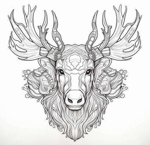 Coloring page of a large brown moose head for adults