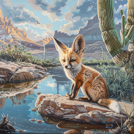 Fennec fox by a serene desert spring