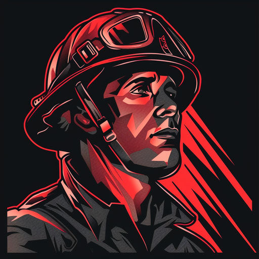Firefighter with helmet in graphic tattoo style