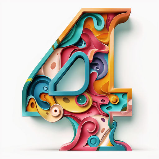 Number 4 clipart on white background, photo realistic style