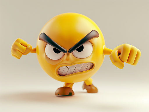 Angry emoticator pointing at a white background, flickr style, 4:3