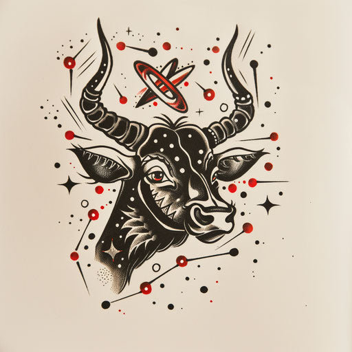 Retro tattoo sketch of the Taurus constellation in a 1950s style
