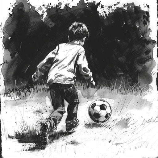 A boy chasing a soccer ball for a hobby