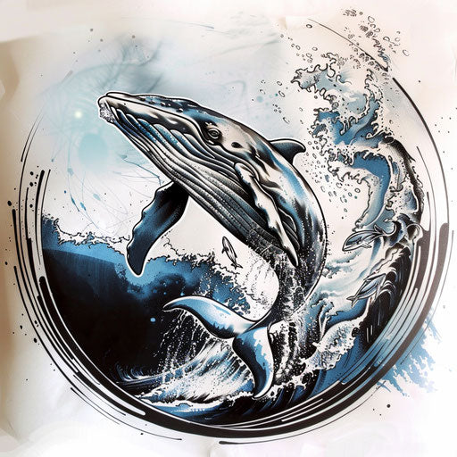 Realistic sketch of a whale breaching the ocean