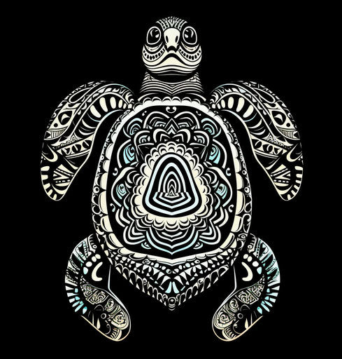 Black and white turtle in tribal design, ornamental style