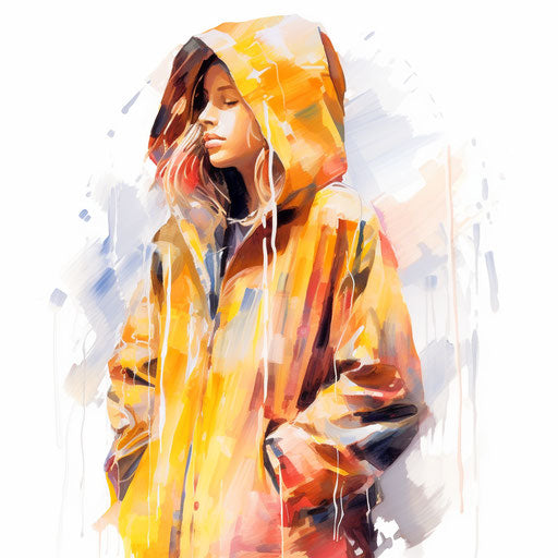 Impressionistic raincoat illustration on white background