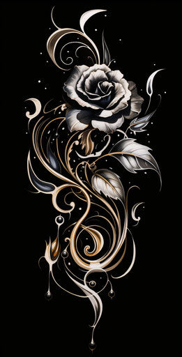 Black flower with swirls, elegant romantic graffiti style