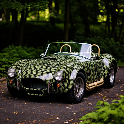 Shelby Cobra sports car in camouflage