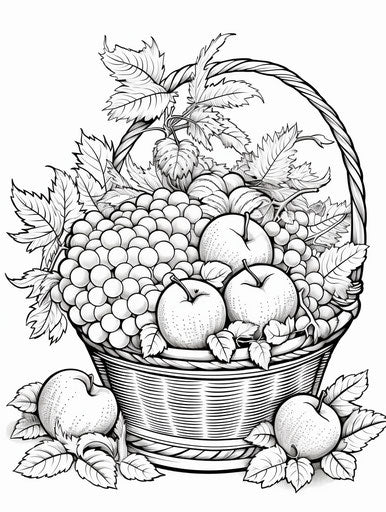 Coloring book the basket with fruits coloring pages free