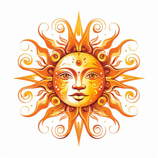 Sun illustration in Chiaroscuro Art style on white background