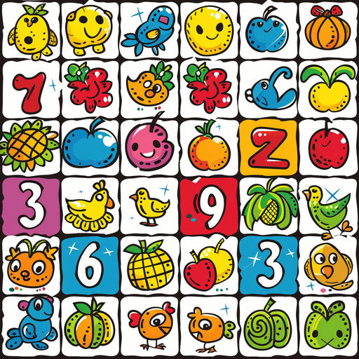 A playful bingo card with cute illustrations