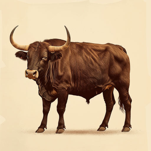 Realistic illustration of an ox on flat cream background