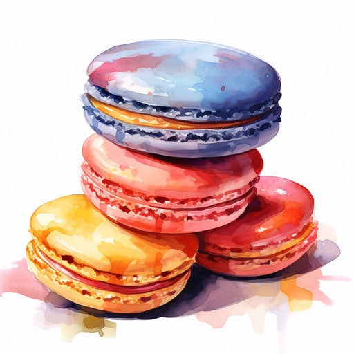 Macaron drawing in the style of Impressionistic Art, on white background