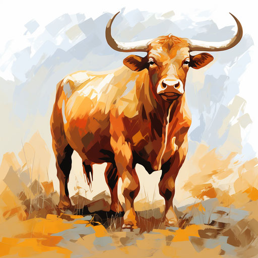 Illustration of ox in the style of Impressionistic Art