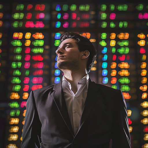Businessman in front of the stock exchange's dynamics