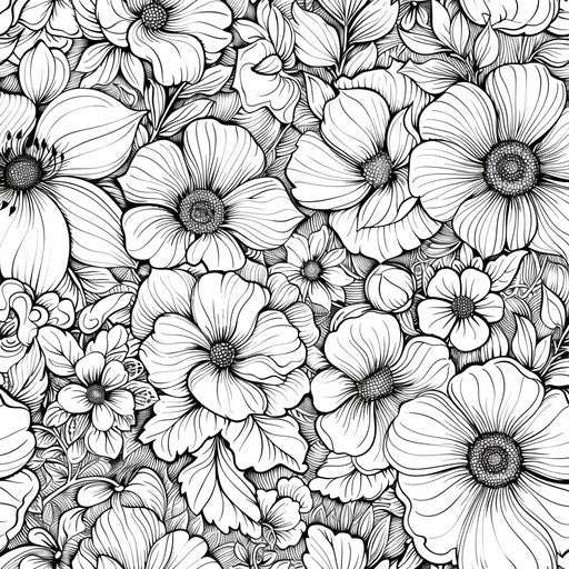 Intricate floral patterns in the style of a Teagan White coloring book