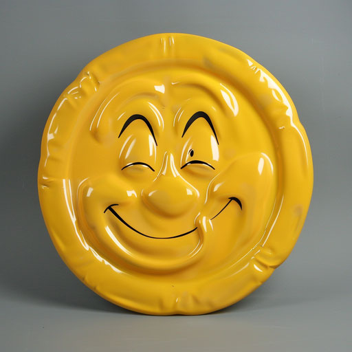Yellow plastic plate with emoticet face, warmcore style