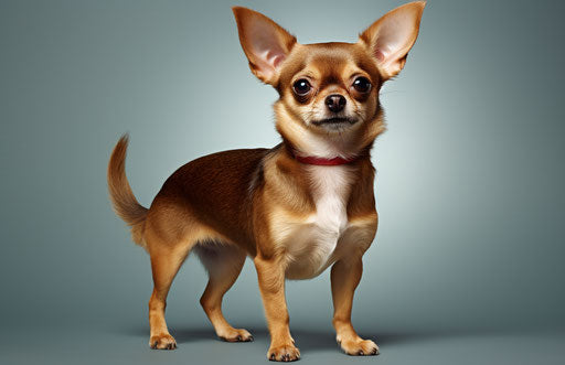 Chihuahua Dog in Maroon-Gold Style on White Backdrop