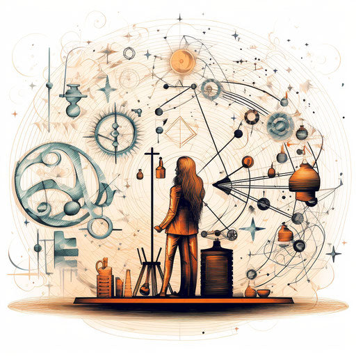 Physics clipart in the style of Chiaroscuro Art, on a white background