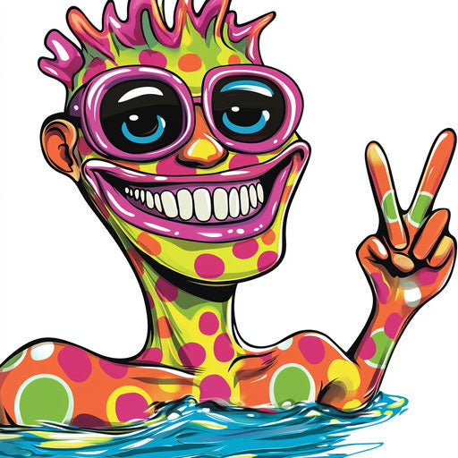 Humorous caricature of a lake with human characteristics