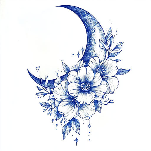 Beautiful flat tattoo sketch with moon and floral design